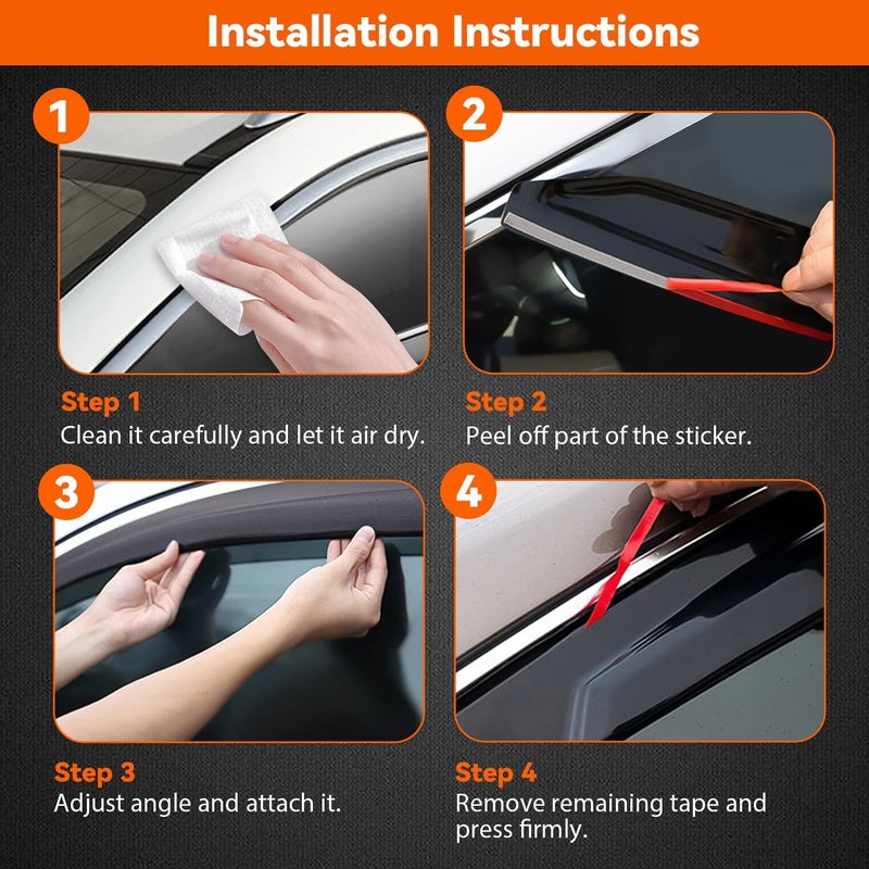 PLDDE Rain Guards Compatible with 2018-2022 Toyota C-HR CHR, Set of 4 Tape-On Side Window Visor Wind Deflector Vent Visors Car Accessories - Image 5